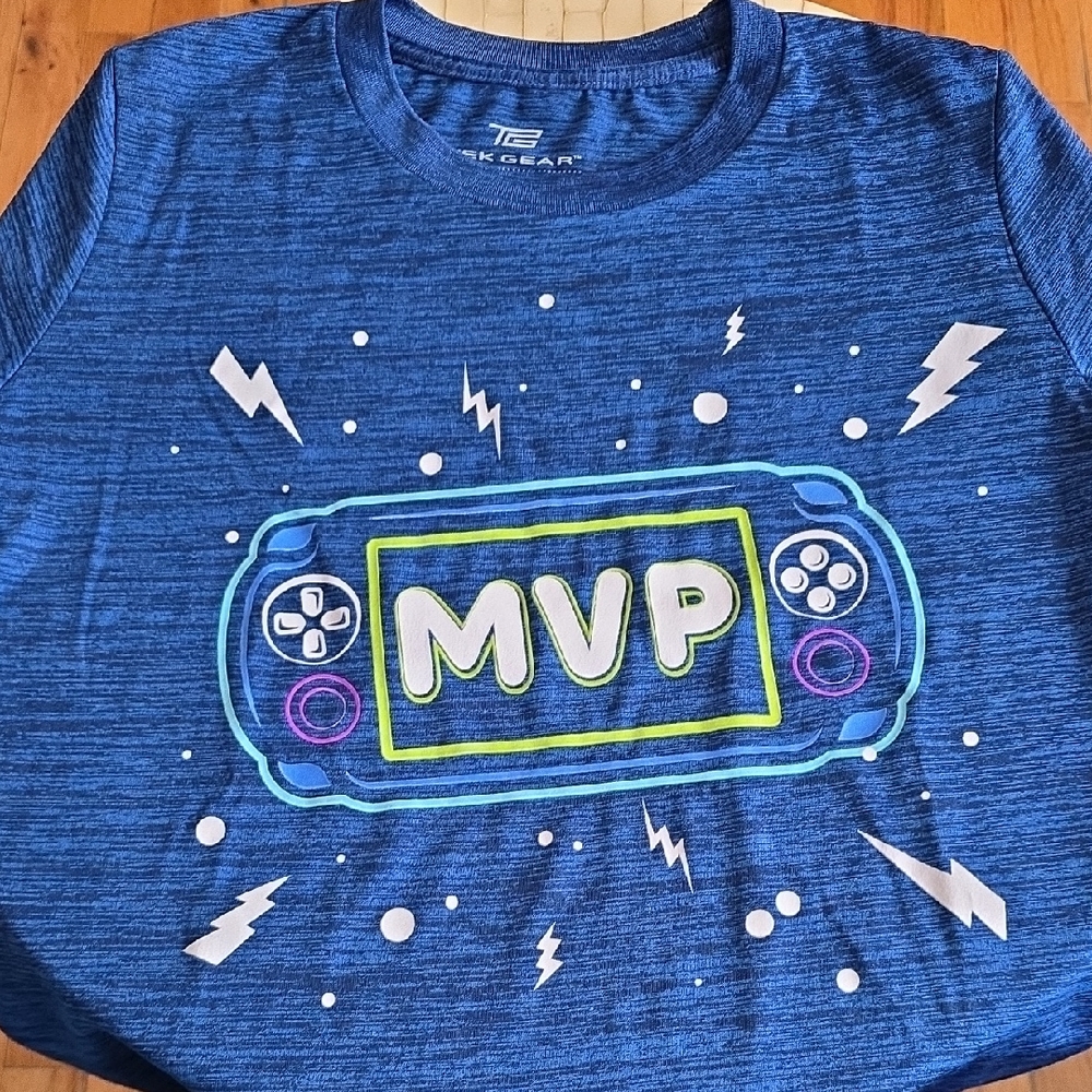 tek gear Blue MVP Gamer Graphic Tee with Neon Accents